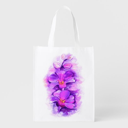 Stylized purple orchid watercolor art bag