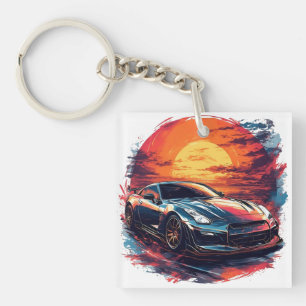 Stylized Racing Sports Car Keychain
