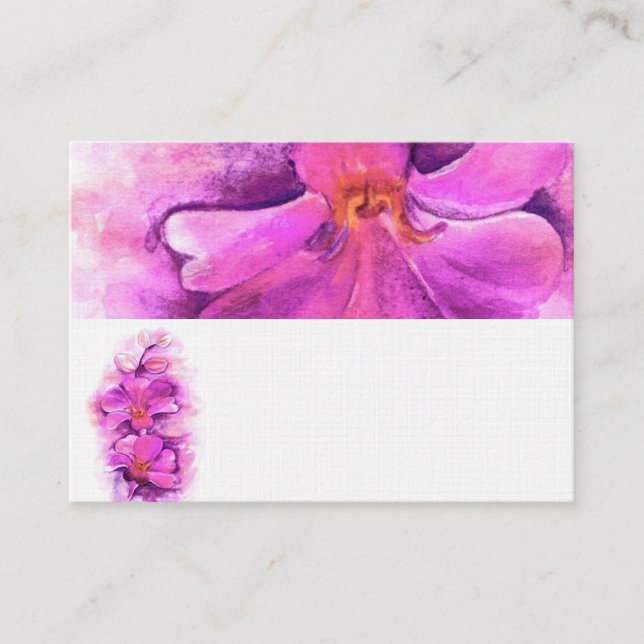 Stylized radiant orchid name place cards (Front)