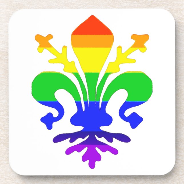 Stylized Rainbow Fleur de Lis Beverage Coaster (Front)