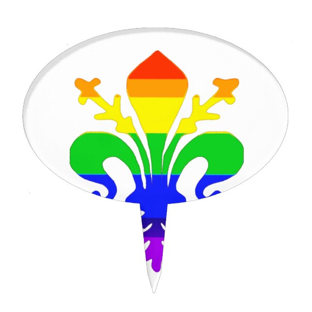 Stylized Rainbow Fleur de Lis Cake Topper (Front)