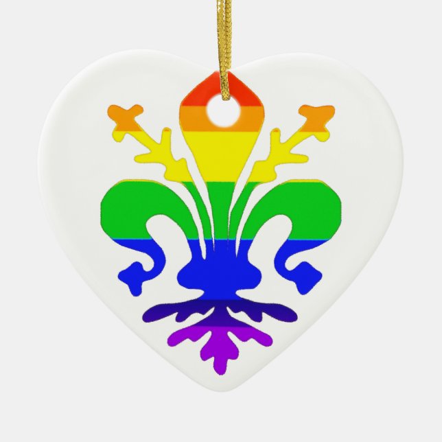 Stylized Rainbow Fleur de Lis Ceramic Ornament (Front)