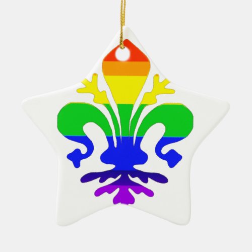 Stylized Rainbow Fleur de Lis Ceramic Ornament
