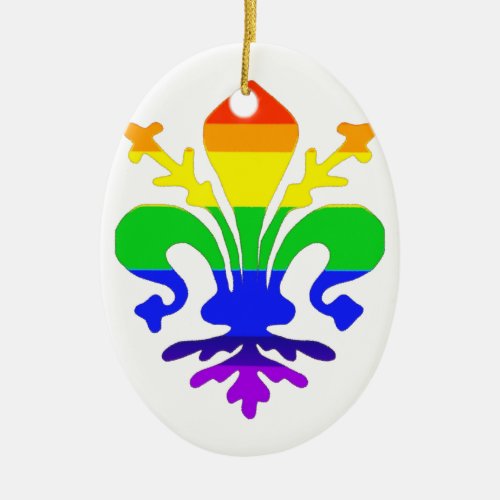 Stylized Rainbow Fleur de Lis Ceramic Ornament