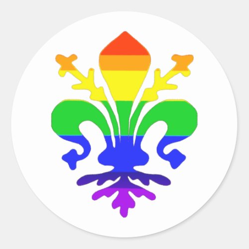 Stylized Rainbow Fleur de Lis Classic Round Sticker