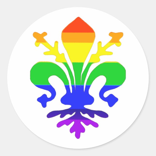 Stylized Rainbow Fleur de Lis Classic Round Sticker (Front)