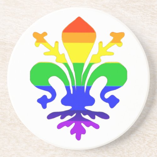 Stylized Rainbow Fleur de Lis Drink Coaster