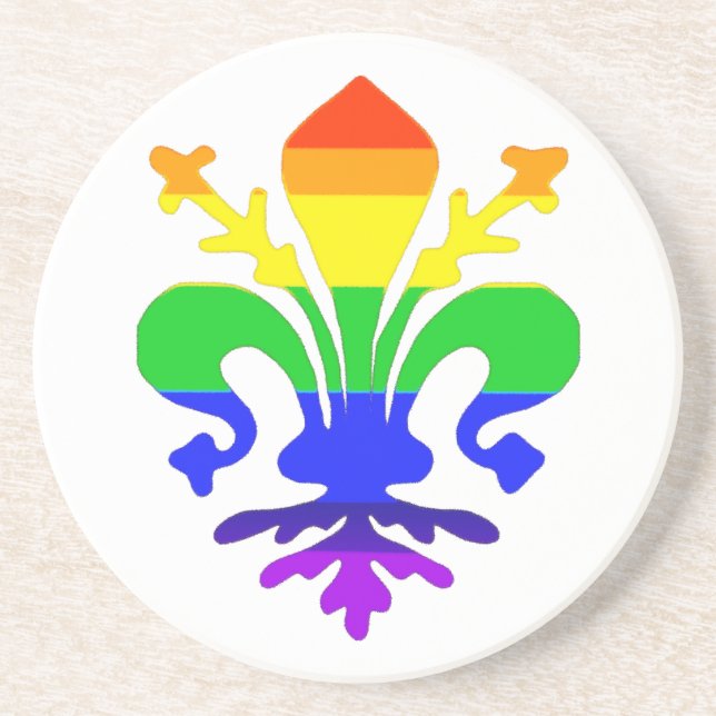 Stylized Rainbow Fleur de Lis Drink Coaster (Front)