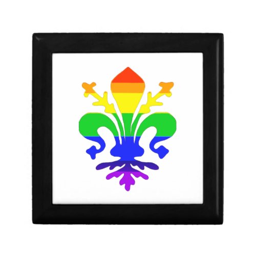 Stylized Rainbow Fleur de Lis Jewelry Box