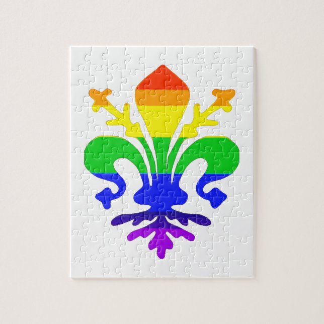 Stylized Rainbow Fleur de Lis Jigsaw Puzzle (Vertical)