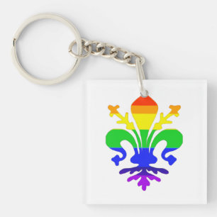 Stylized Rainbow Fleur de Lis Keychain