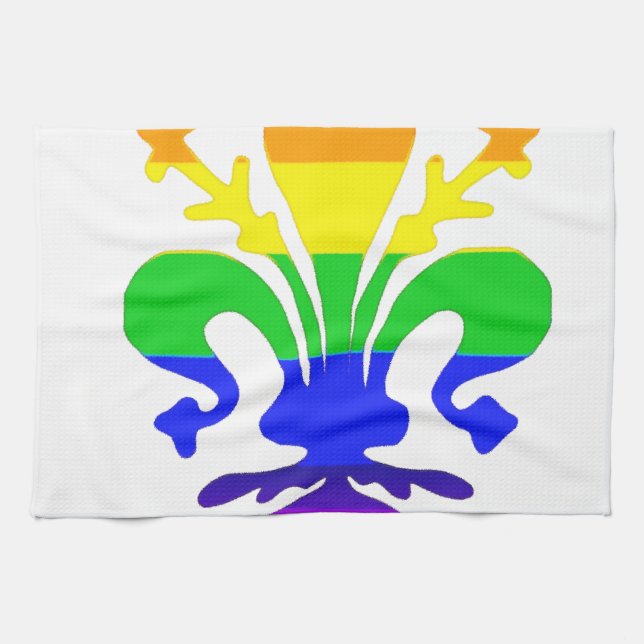 Stylized Rainbow Fleur de Lis Kitchen Towel (Horizontal)