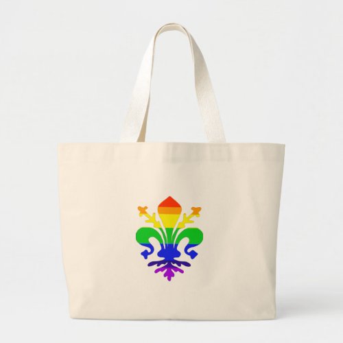Stylized Rainbow Fleur de Lis Large Tote Bag