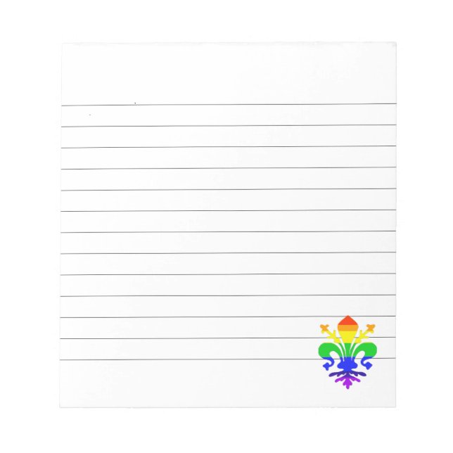 Stylized Rainbow Fleur de Lis Lined Notepad (Front)
