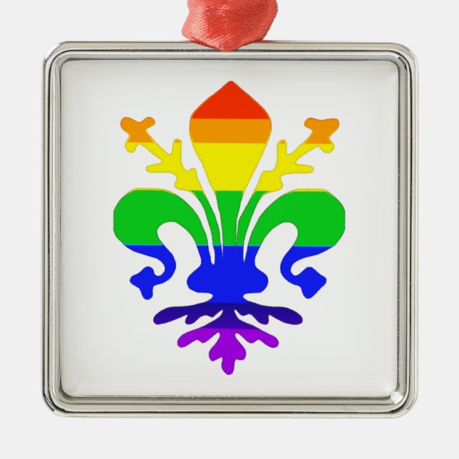 Stylized Rainbow Fleur de Lis Metal Ornament (Front)