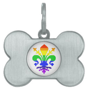 Stylized Rainbow Fleur de Lis Pet ID Tag