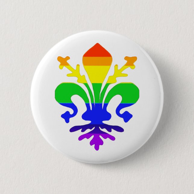 Stylized Rainbow Fleur de Lis Pinback Button (Front)