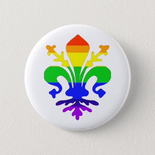 Stylized Rainbow Fleur de Lis Pinback Button