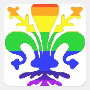 Stylized Rainbow Fleur de Lis Square Sticker