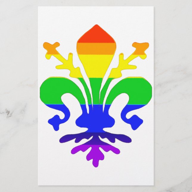 Stylized Rainbow Fleur de Lis Stationery (Front)