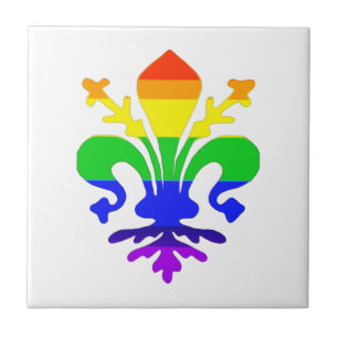 Stylized Rainbow Fleur de Lis Tile