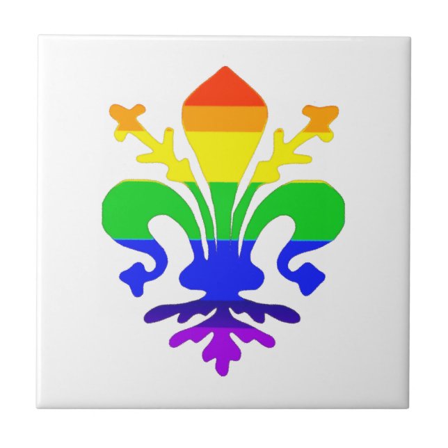 Stylized Rainbow Fleur de Lis Tile (Front)