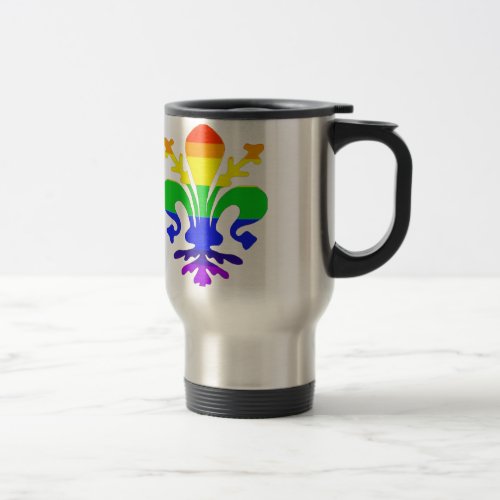 Stylized Rainbow Fleur de Lis Travel Mug
