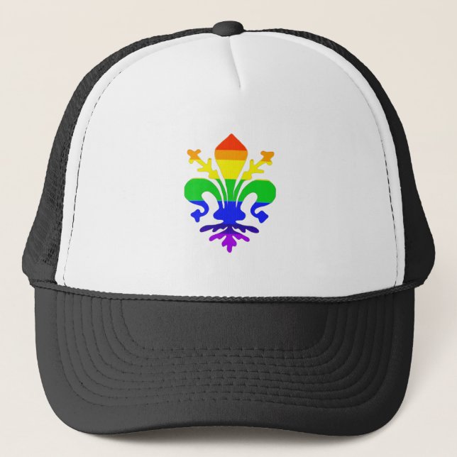 Stylized Rainbow Fleur de Lis Trucker Hat (Front)