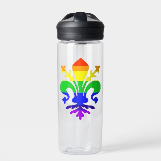 Stylized Rainbow Fleur de Lis Water Bottle (Front)