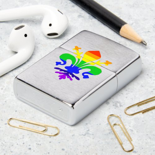 Stylized Rainbow Fleur de Lis Zippo Lighter