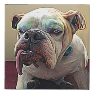 Stylized rainbow fur bulldog portrait, your pet faux canvas print