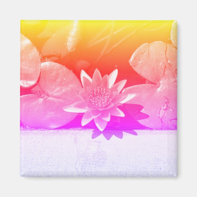 Stylized Rainbow Water Lily Flower Plants Magnet (Front)