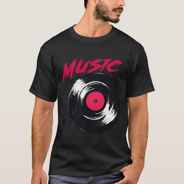 Stylized Record Player Illustration T-Shirt (Front)