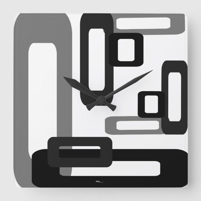 Stylized Rectangles Gray/Black Square Wall Clock (Front)