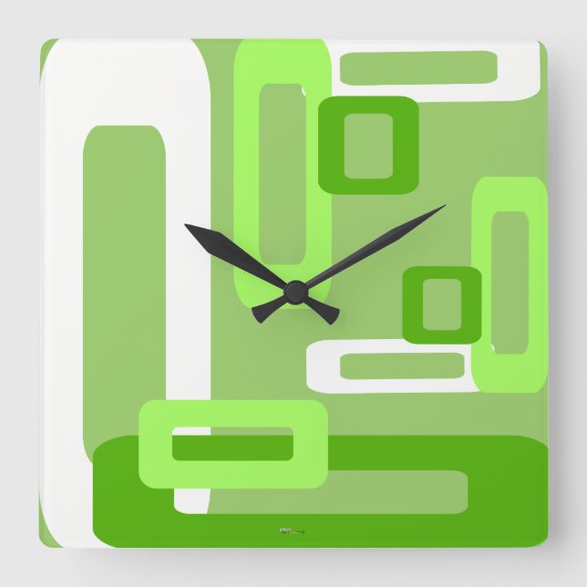 Stylized Rectangles Green/White Square Wall Clock (Front)