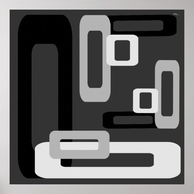 Stylized Rectangles Grey/Black/White Poster (Front)