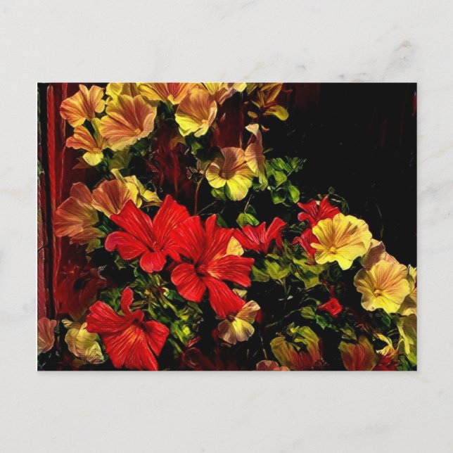 Stylized red and yellow flowers postcard (Front)