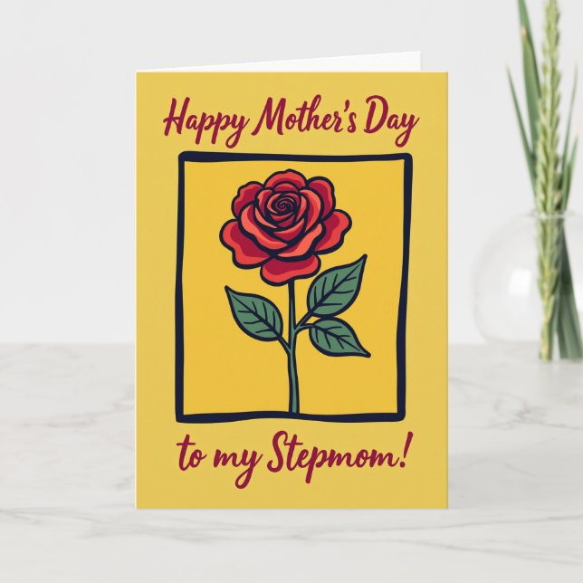 Stylized Red Bloom Mothers Day Card (Front)