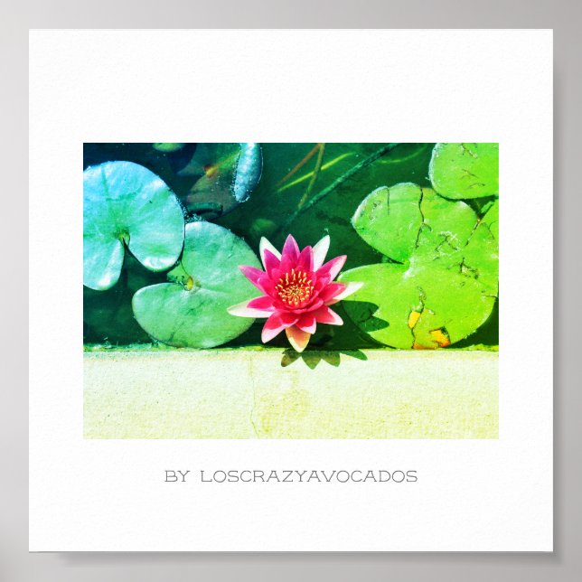 Stylized Red Green Water Lily Flower Plants Poster (Front)