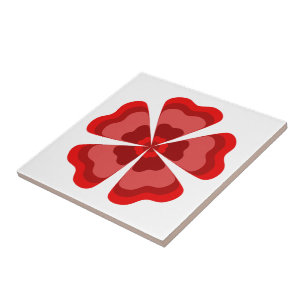 Stylized Red Retro Flower Ceramic Tile