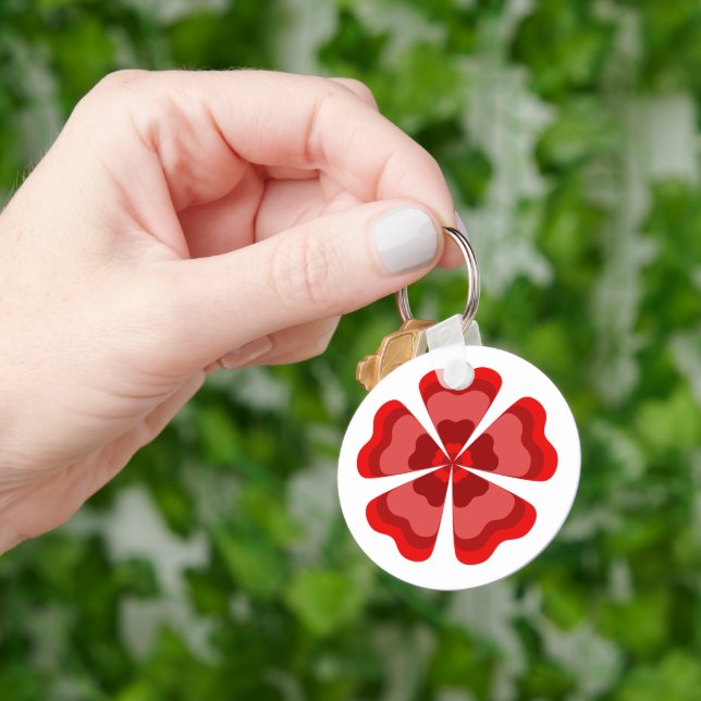 Stylized Red Retro Flower  Keychain (Hand)