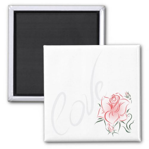 Stylized Red Rose and Love Magnet