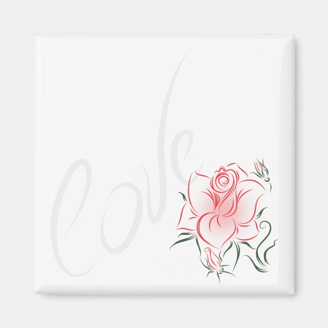Stylized Red Rose and Love Magnet (Front)