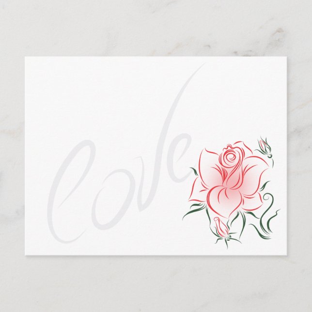 Stylized Red Rose and Love Postcard (Front)