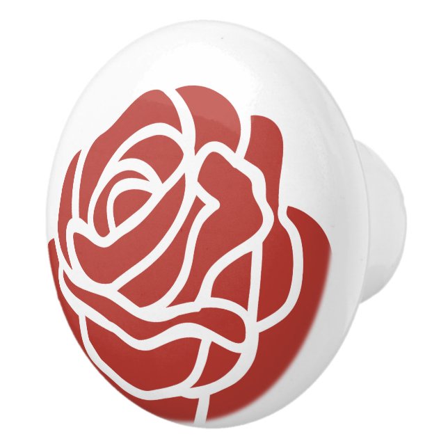 Stylized Red Rose Flower Design Ceramic Knob (Right)