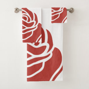 Stylized Red Rose On White Bath Towel Set