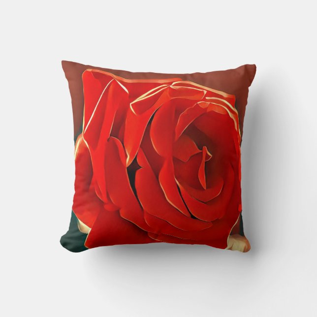 Stylized Red Rose Throw Pillow (Front)