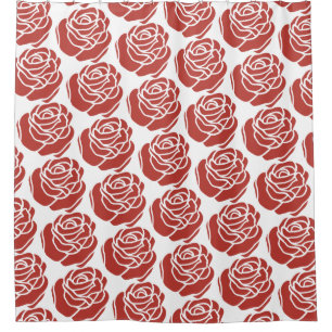 Stylized Red Roses Pattern Shower Curtain