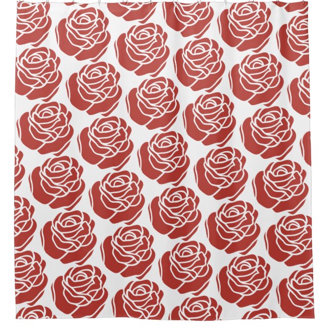 Stylized Red Roses Pattern Shower Curtain (Front)