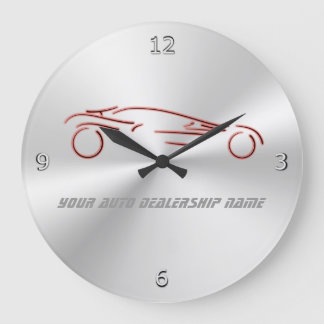 Stylized Red Sportscar on radial metallic-look Large Clock